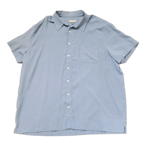 Button Up Short Sleeve Shirt Mens XXL Blue & White Micro Striped Collared Basic - Picture 1 of 7